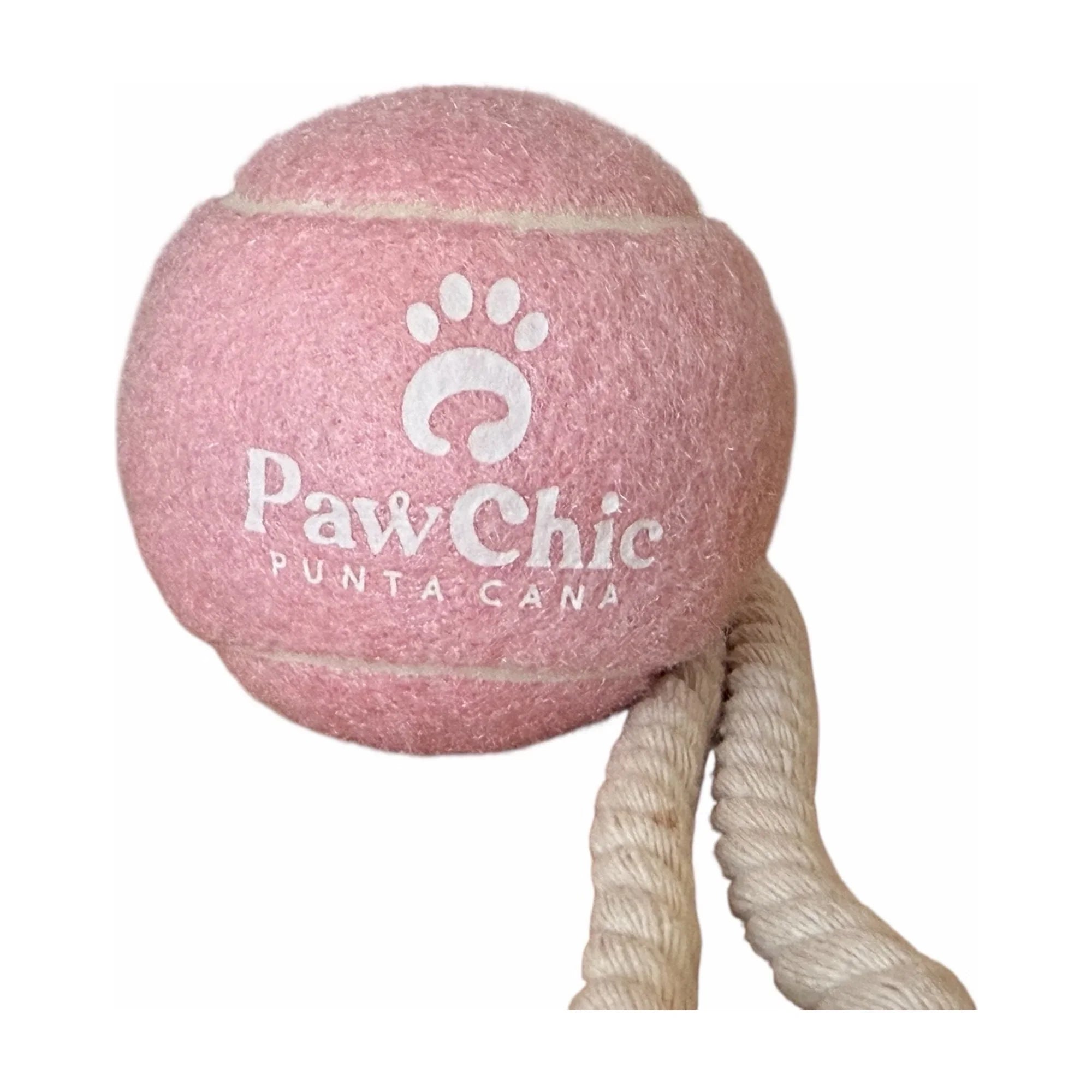Pink dog toy tennis ball with rope, stylish pet accessory for dogs